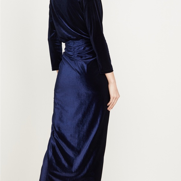 Elegant Navy Velvet Wrap Dress - Picture 2 of 5